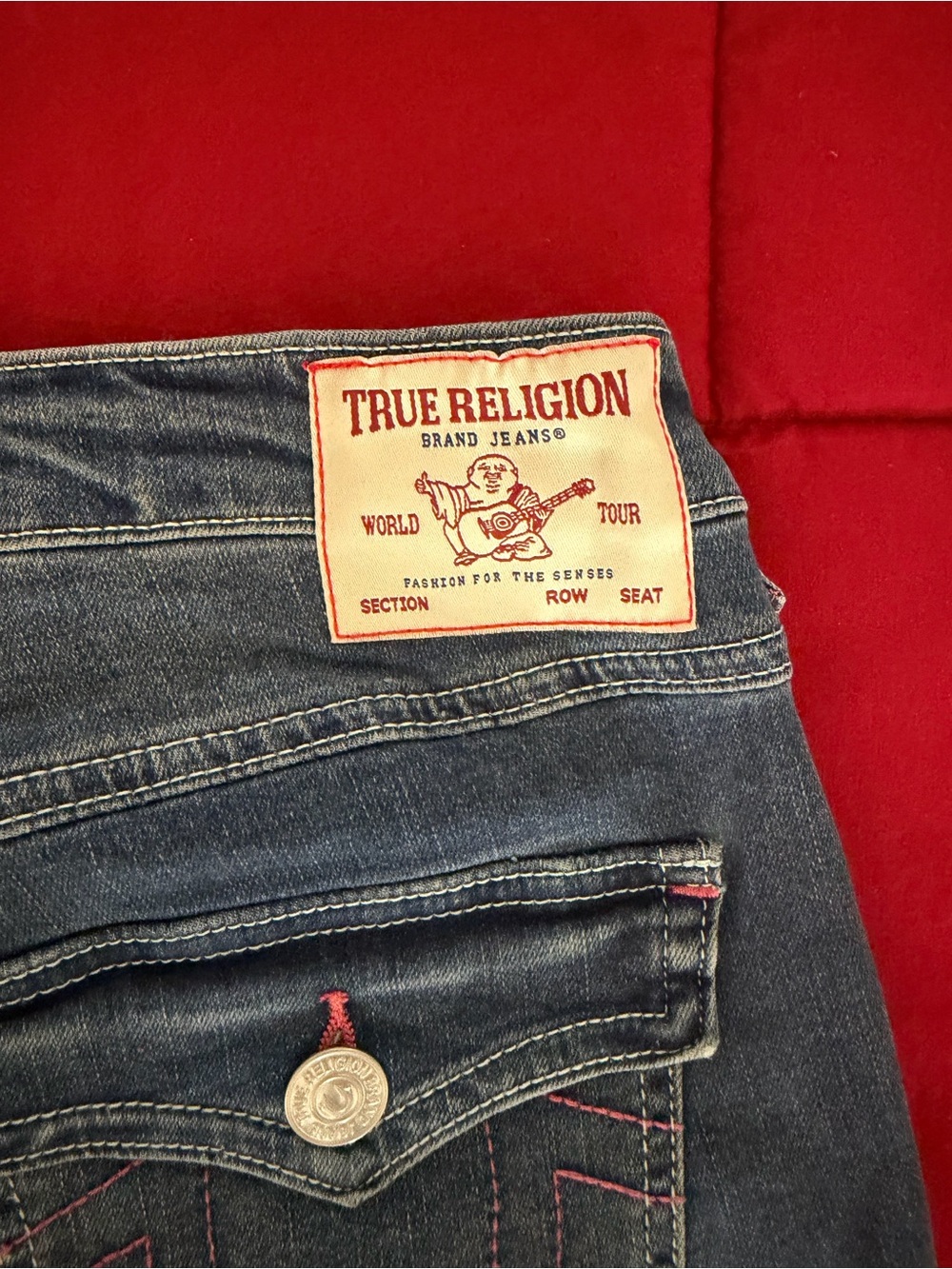 True Religion Women's mud rise super Skinny Jeans - blue and pink size 28